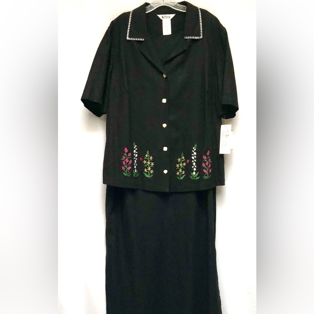 LINEN MAXI NWT 2PC DRESS & JACKET BLK 18W LAGEN LOOK EMBROIDERED NINA PICCALINO